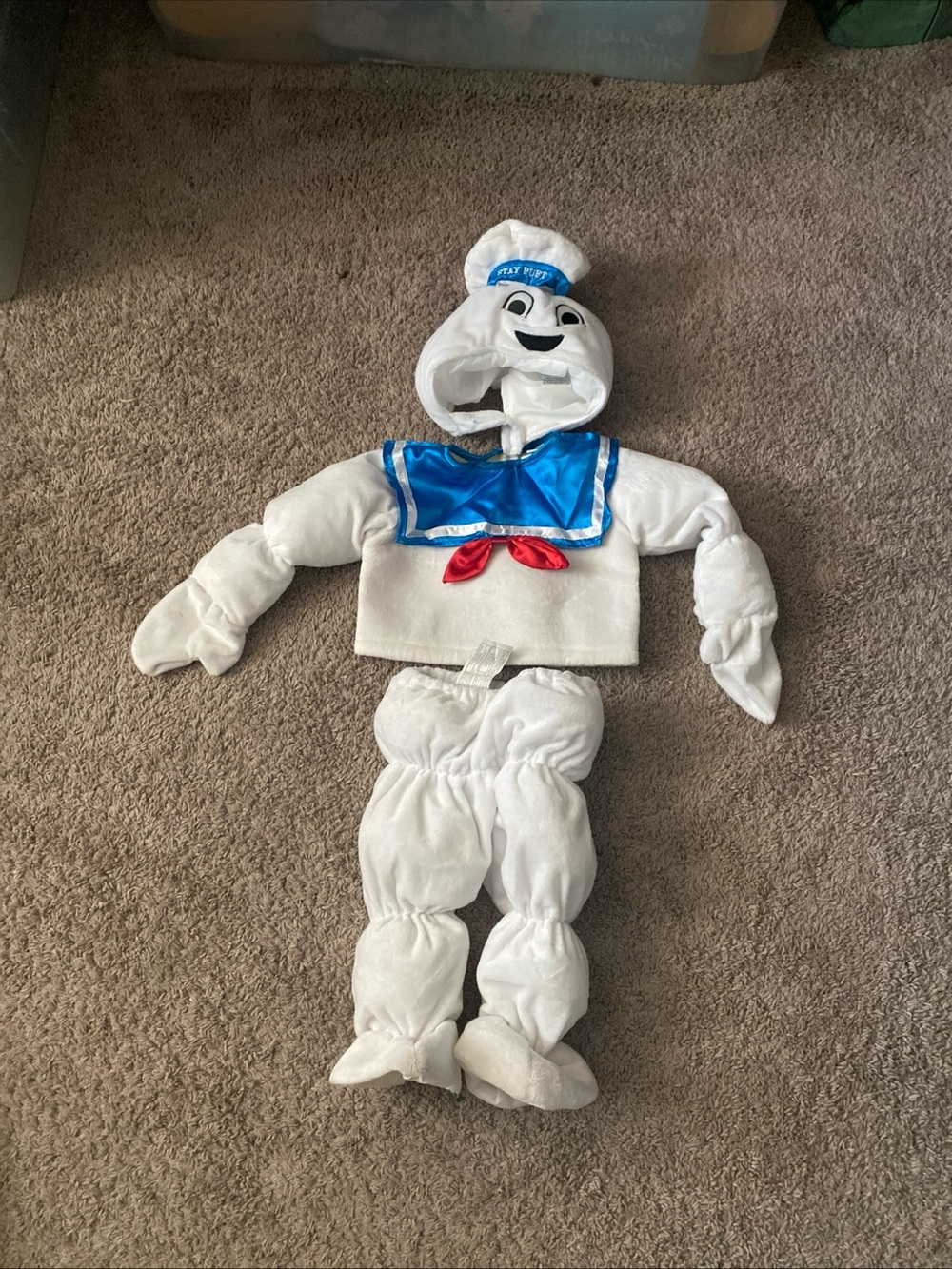 Stay Puft Marshmallow Man Kids Halloween Costume - White with Blue Sailor Collar